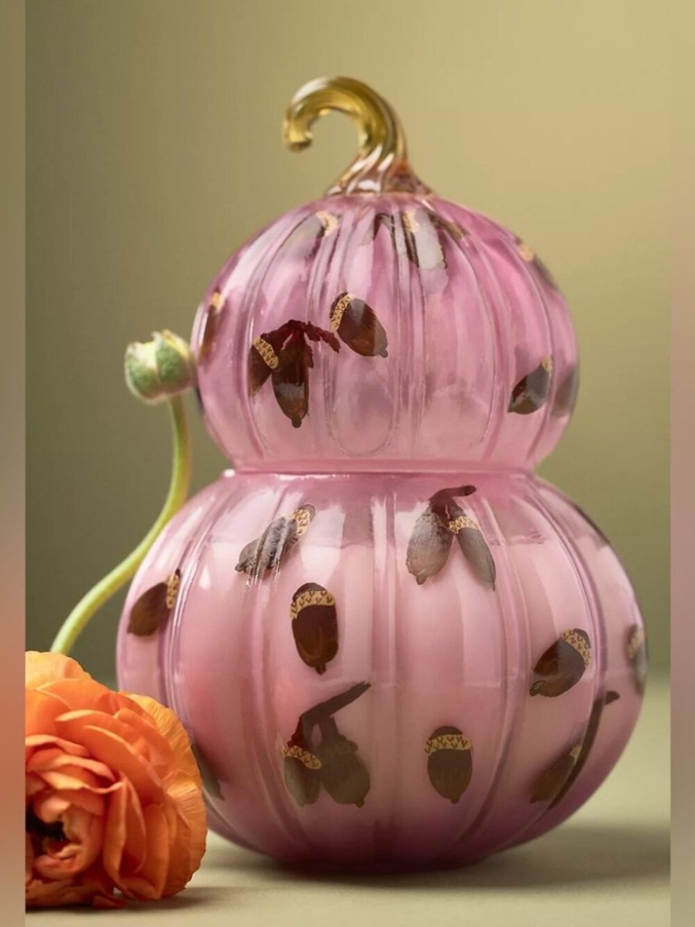 Gourmand Pumpkin and Sweet Vanilla Handpainted Glass Candle
